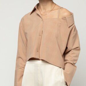 NWT OAK + FORT | Crop Off the Shoulder Long Sleeve Blouse Top | Sz. XS